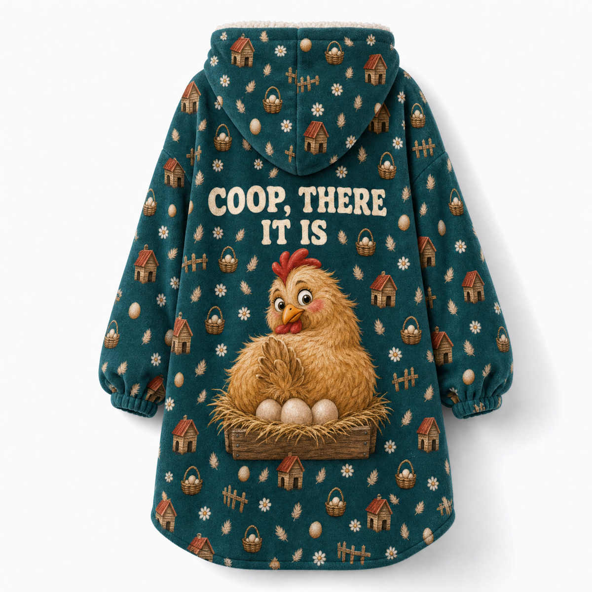 Just Here For The Chickens Hoodie Blanket – Coop There It Is, Sherpa Lined, Adult & Kids