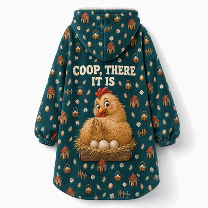 Just Here For The Chickens Hoodie Blanket – Coop There It Is, Sherpa Lined, Adult & Kids