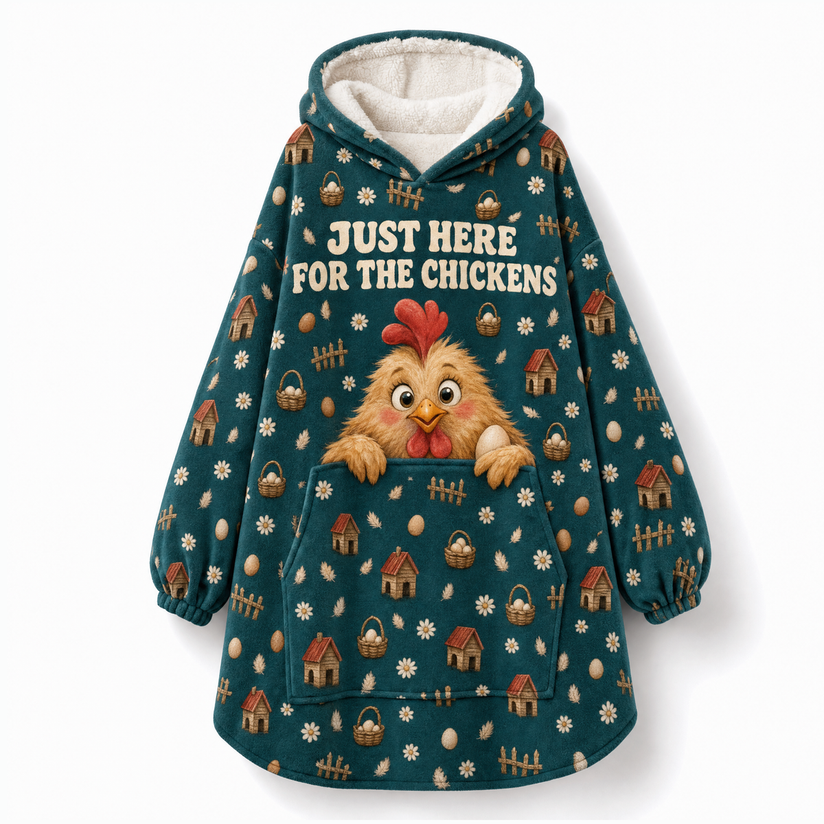 Just Here For The Chickens Hoodie Blanket – Coop There It Is, Sherpa Lined, Adult & Kids