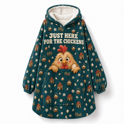 Just Here For The Chickens Hoodie Blanket – Coop There It Is, Sherpa Lined, Adult & Kids