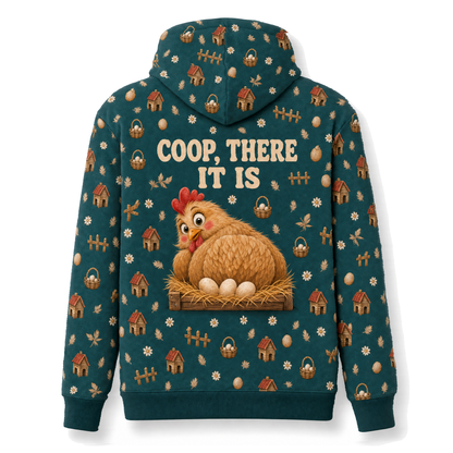 Just Here For The Chickens Hoodie – Coop There It Is Back Print, Funny Chicken Lover Gift, Unisex