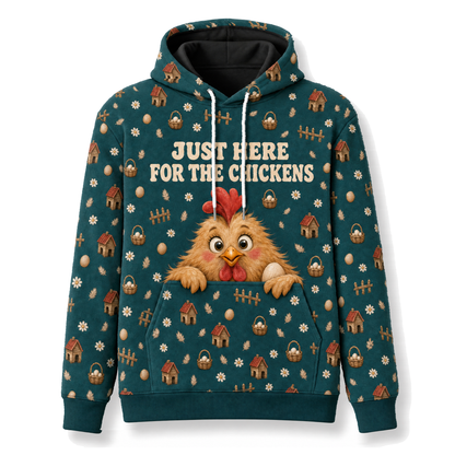 Just Here For The Chickens Hoodie – Coop There It Is Back Print, Funny Chicken Lover Gift, Unisex