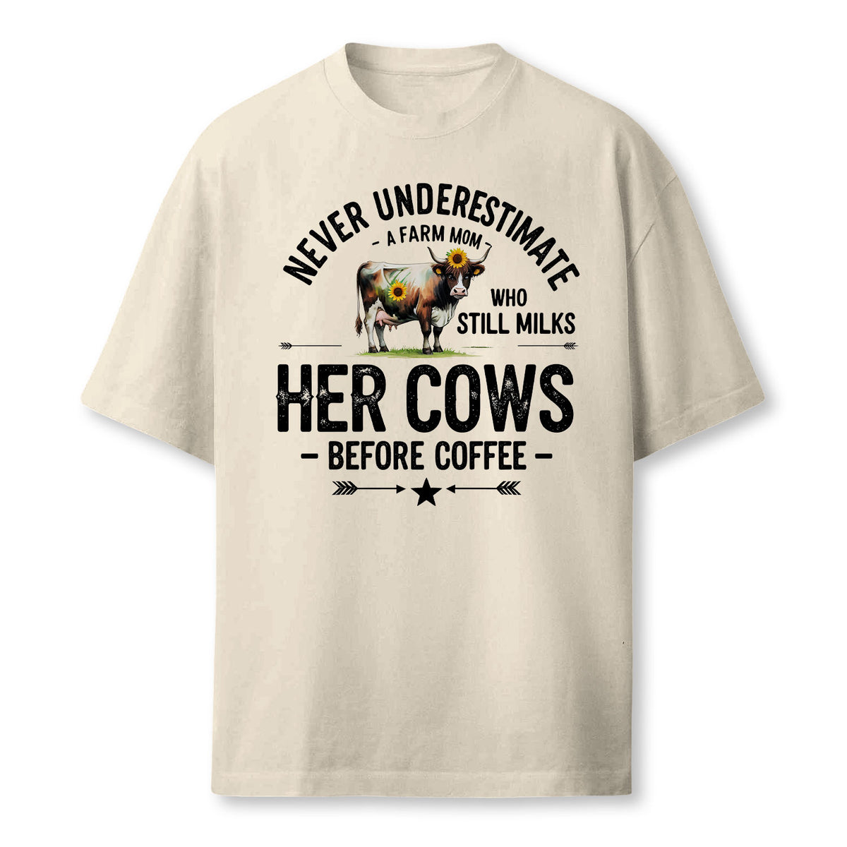 Never Underestimate A Farm Mom Who Still Milks Her Cows Before Coffee Shirt - Funny Farmer Gift For Women