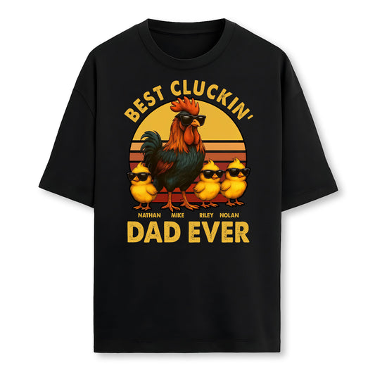 Personalized Best Cluckin' Dad Ever Shirt - Custom Kids Names,  Funny Chicken Rooster Tee, Father's Day Gift for Chicken  Dad, Retro Vintage Apparel
