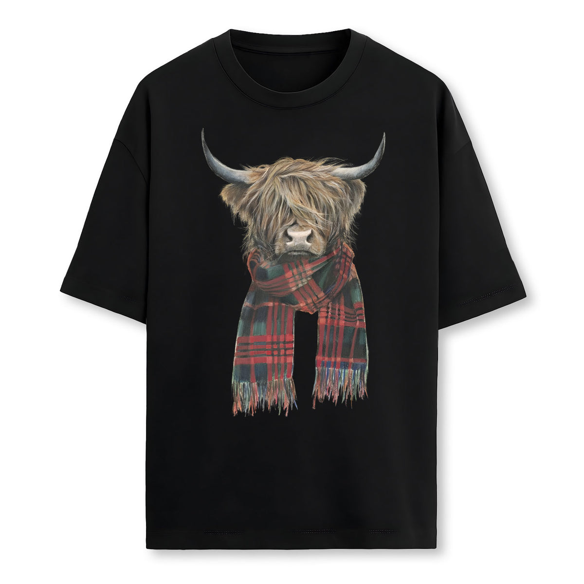 Cute Highland Cow Wearing Buffalo Plaid Scarf Farming Farmer Farmer T-Shirt