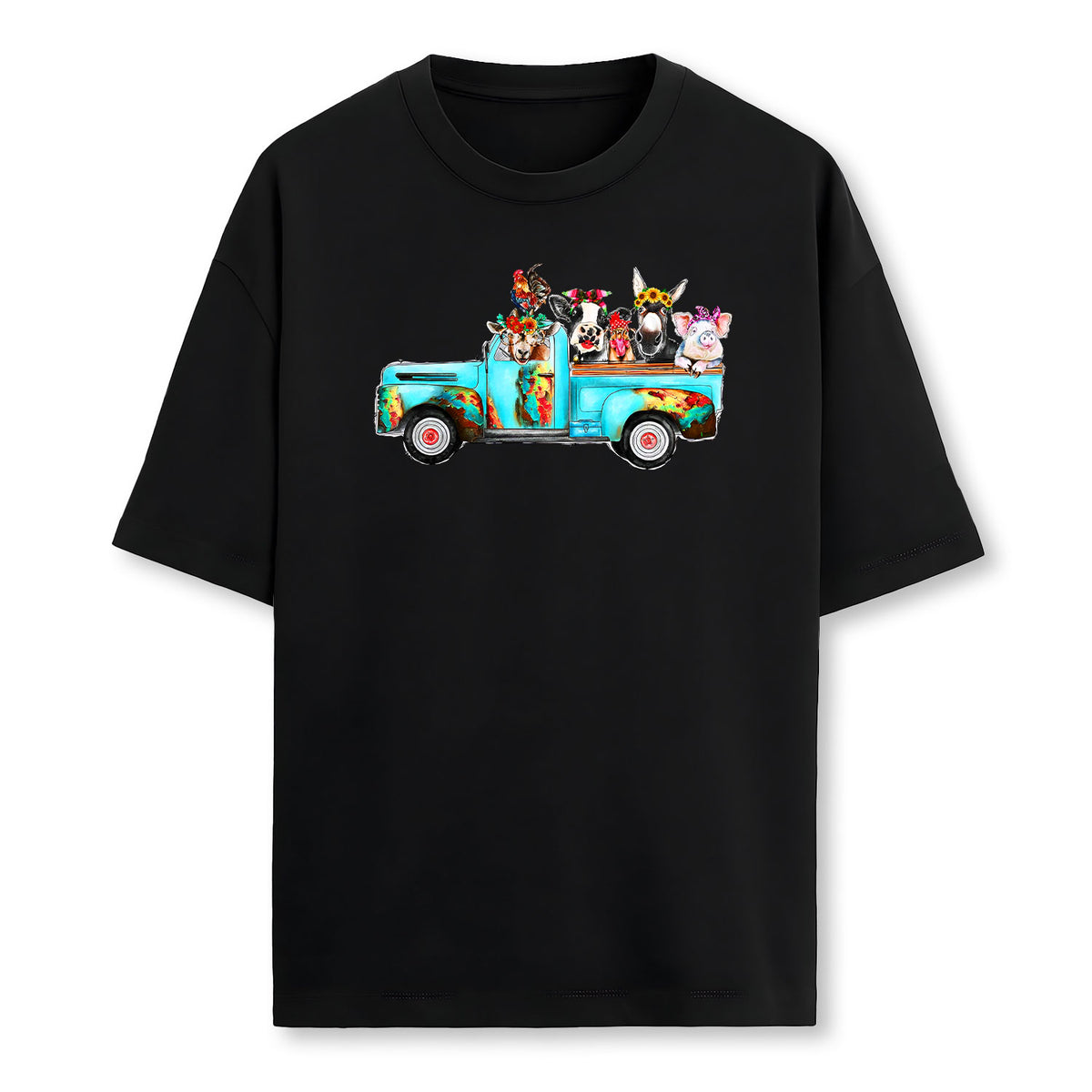 Farm Pickup Truck With Farm Animals Farmers Wife Cow Girl Farmer T-Shirt