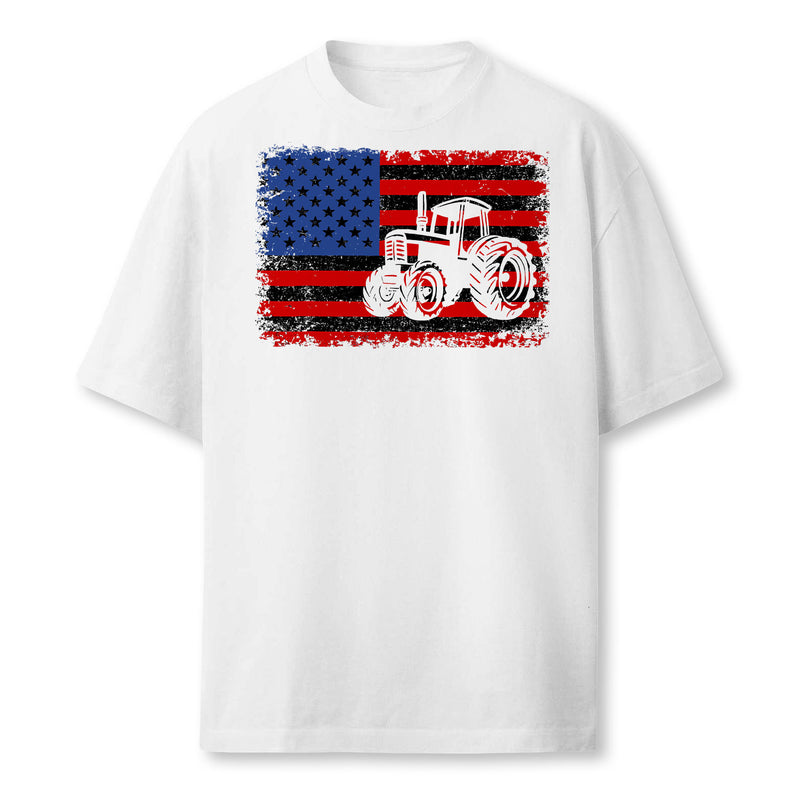 Farm Tractors Usa Flag Patriotic Farming Gift Men Women Boys Farmer T-Shirt