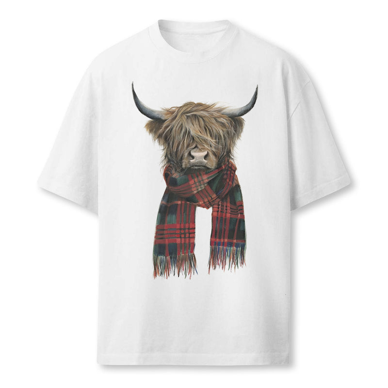 Cute Highland Cow Wearing Buffalo Plaid Scarf Farming Farmer Farmer T-Shirt