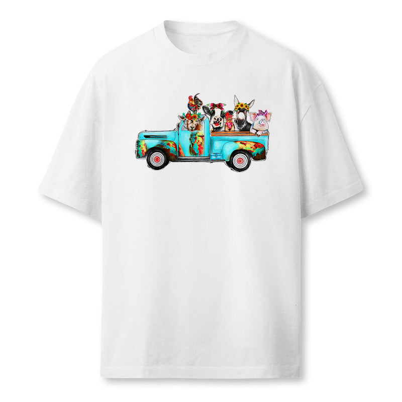 Farm Pickup Truck With Farm Animals Farmers Wife Cow Girl Farmer T-Shirt