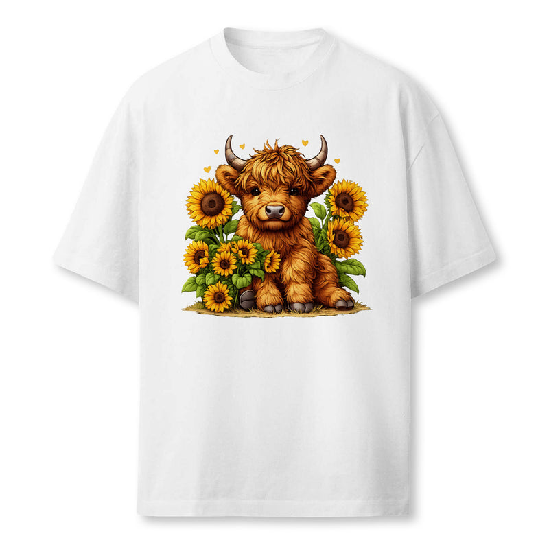 Cute Scottish Highland Cow Sunflower Mothers Day Farmer Pullover Hoodie Farmer T-Shirt