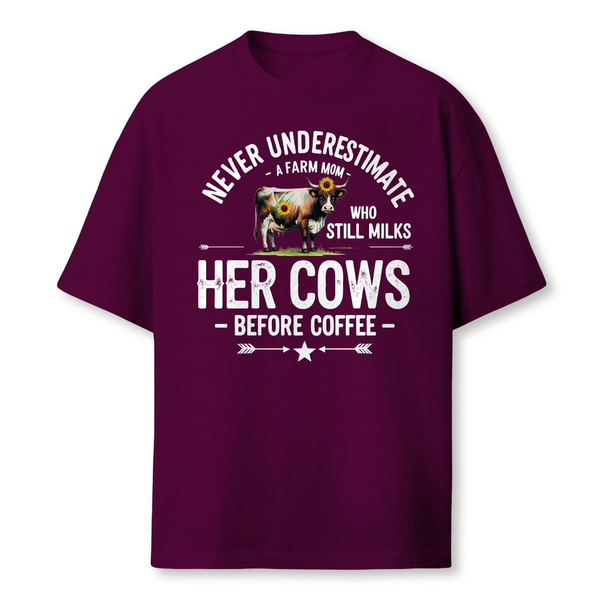 Never Underestimate A Farm Mom Who Still Milks Her Cows Before Coffee Shirt - Funny Farmer Gift For Women