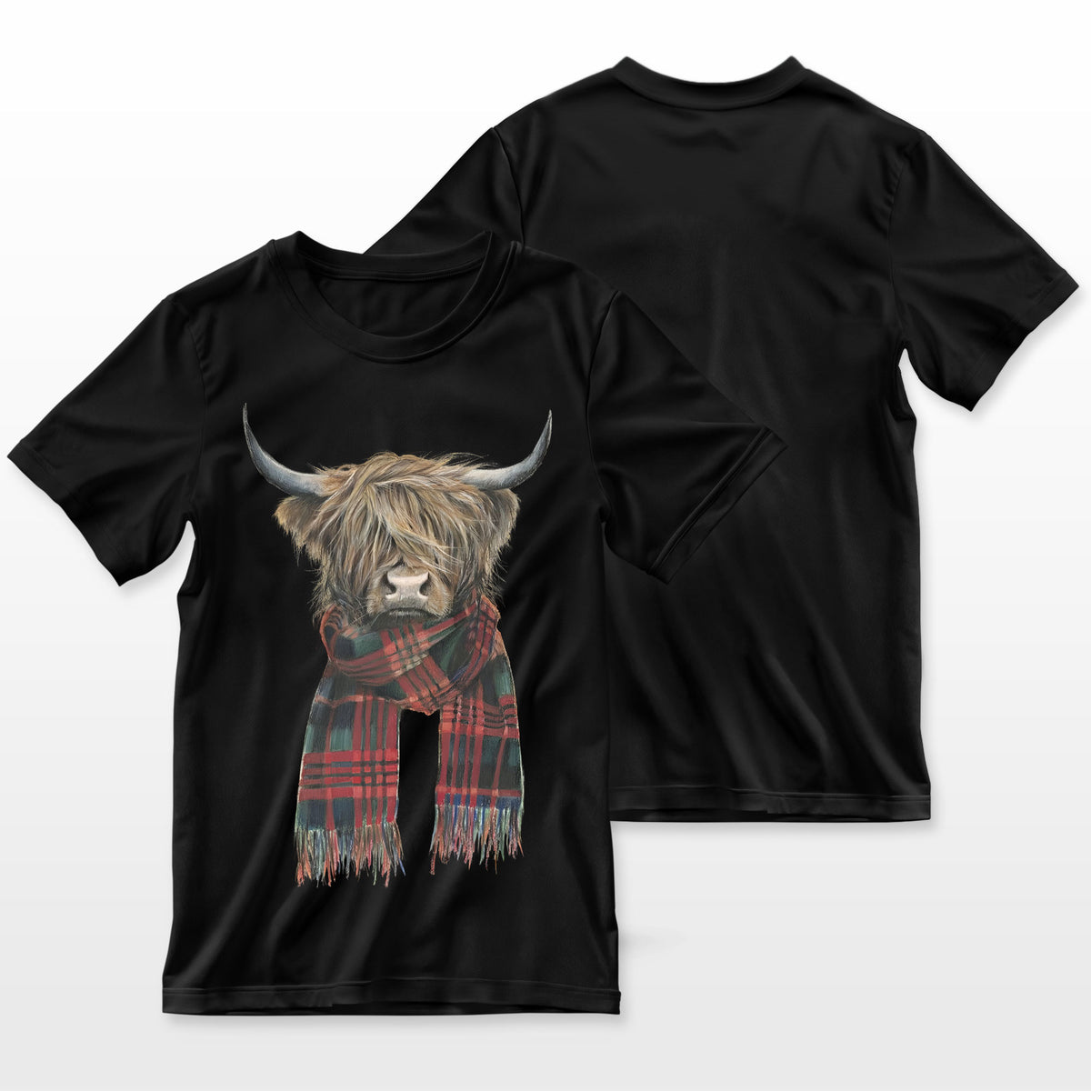 Cute Highland Cow Wearing Buffalo Plaid Scarf Farming Farmer Farmer T-Shirt
