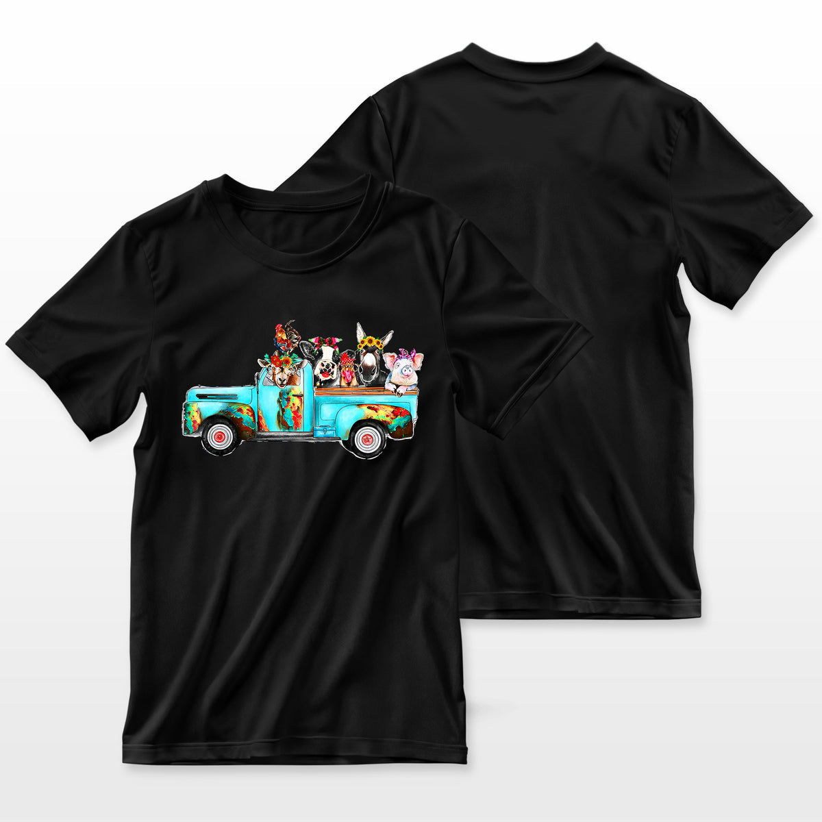 Farm Pickup Truck With Farm Animals Farmers Wife Cow Girl Farmer T-Shirt