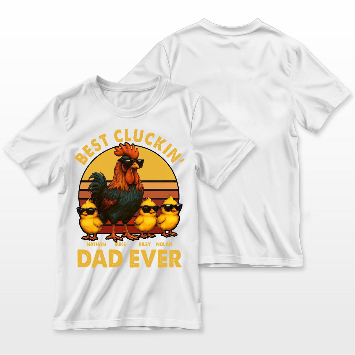 Personalized Best Cluckin' Dad Ever Shirt - Custom Kids Names,  Funny Chicken Rooster Tee, Father's Day Gift for Chicken  Dad, Retro Vintage Apparel