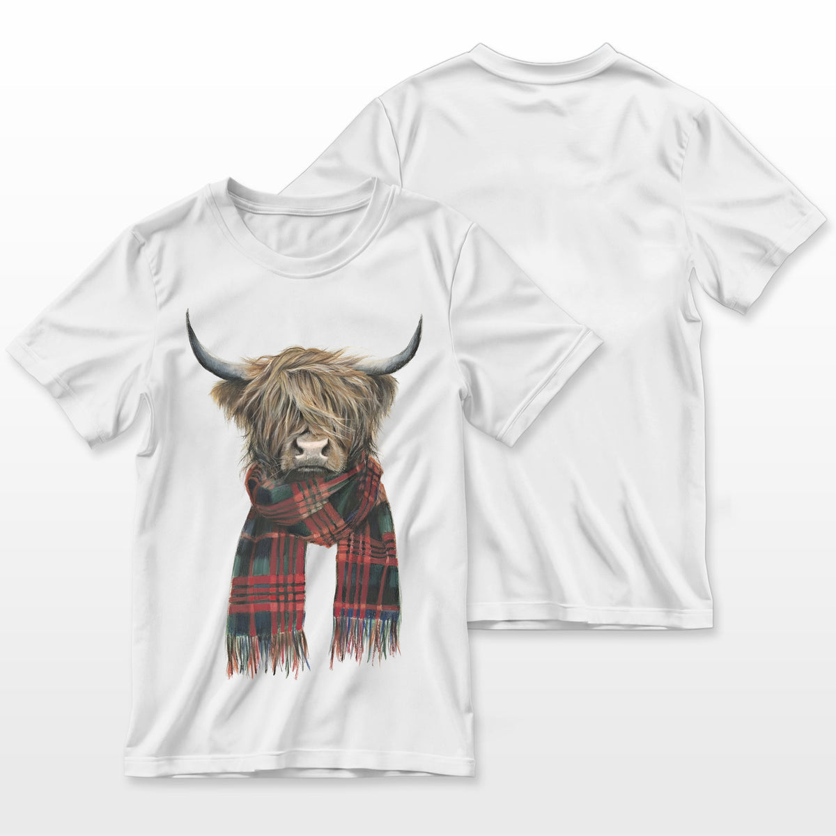 Cute Highland Cow Wearing Buffalo Plaid Scarf Farming Farmer Farmer T-Shirt