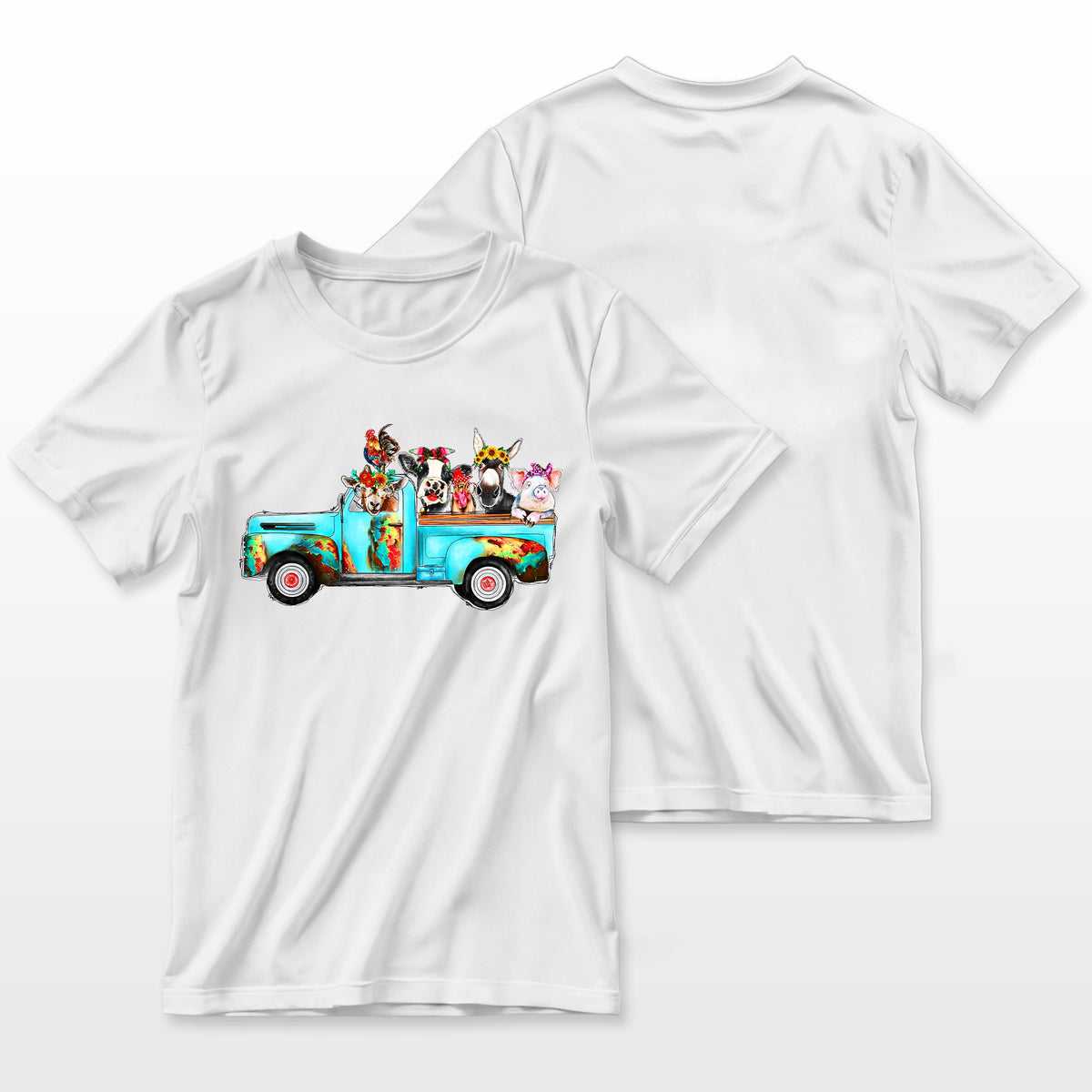 Farm Pickup Truck With Farm Animals Farmers Wife Cow Girl Farmer T-Shirt