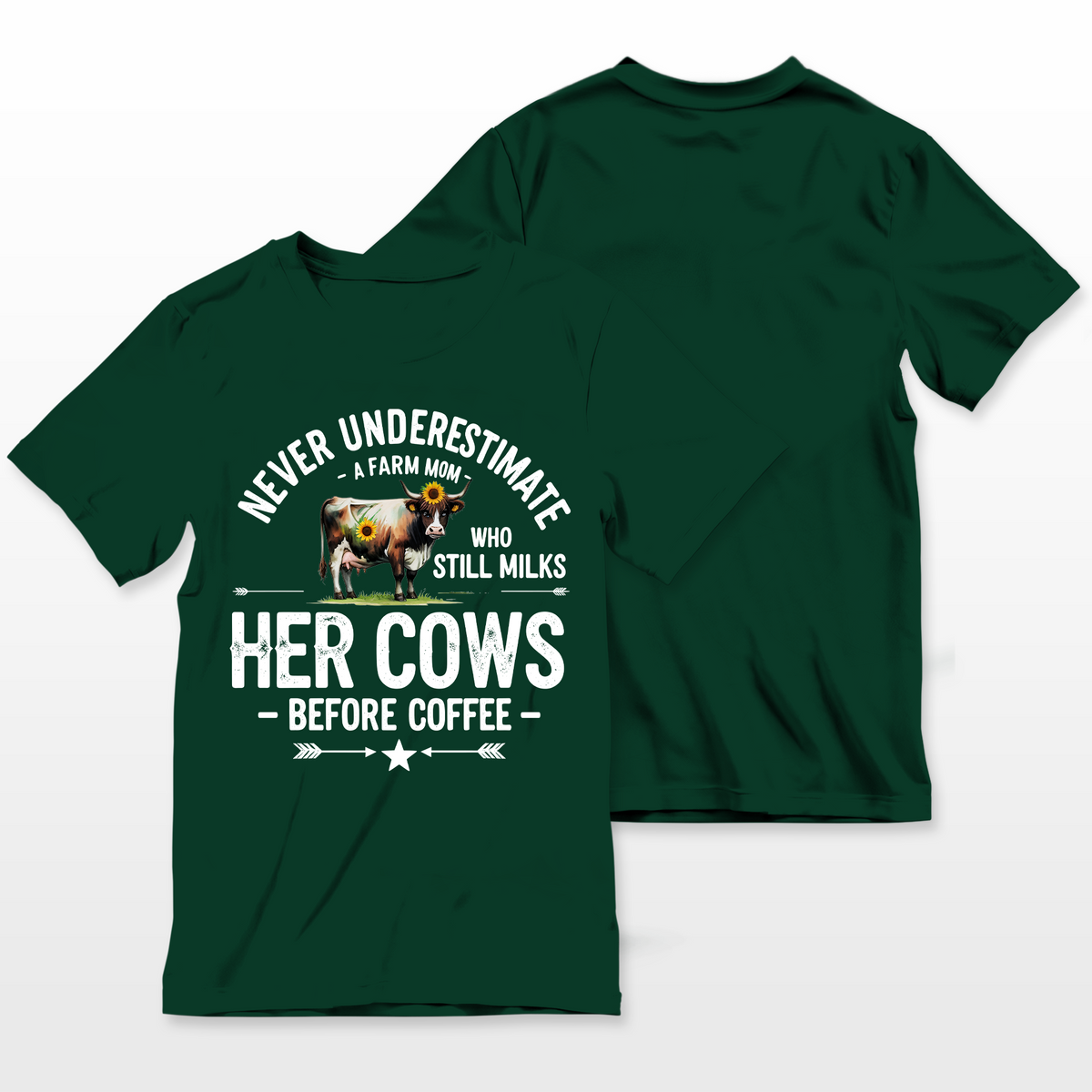 Never Underestimate A Farm Mom Who Still Milks Her Cows Before Coffee Shirt - Funny Farmer Gift For Women