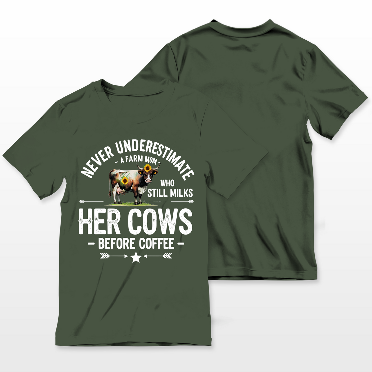 Never Underestimate A Farm Mom Who Still Milks Her Cows Before Coffee Shirt - Funny Farmer Gift For Women