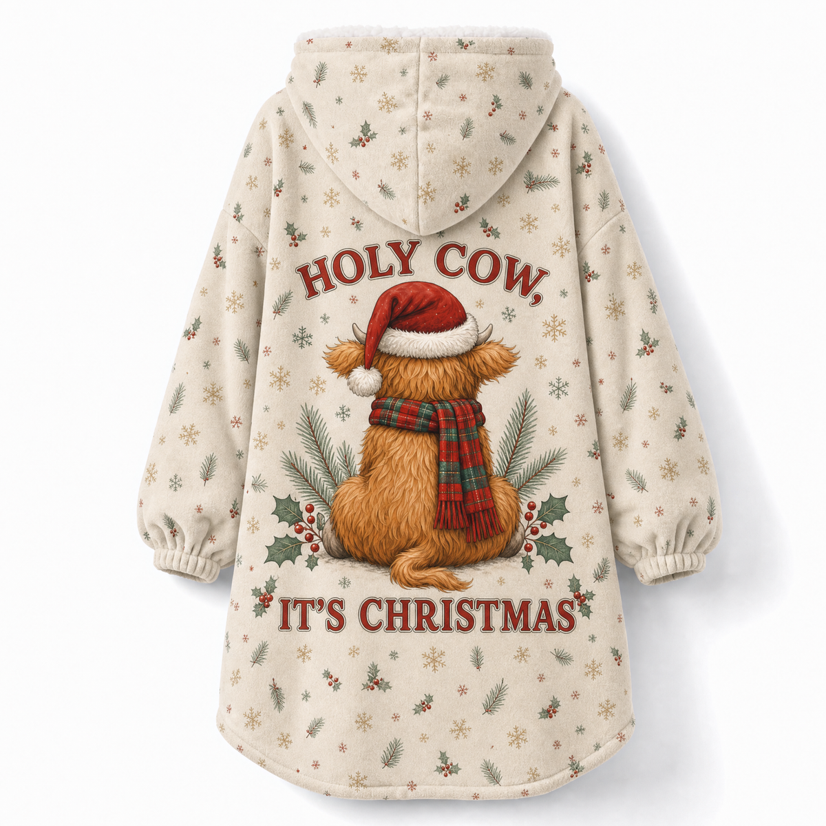 Moo-rry Christmas Highland Cow Hoodie Blanket – Adult & Kids