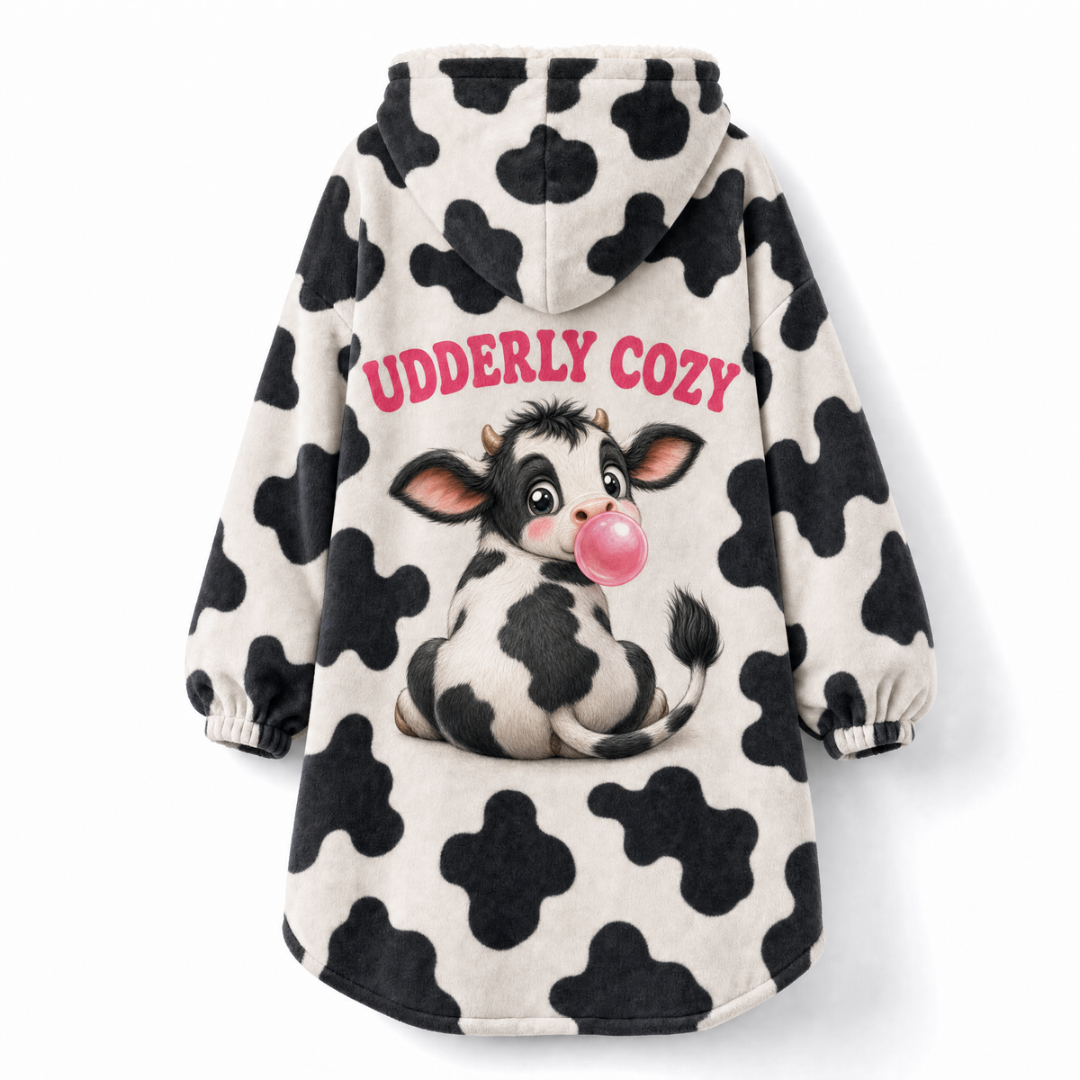 Cow Print Hoodie Blanket – Moo-ve Over I'm Cozy Bubble Gum Cow, Adult & Kids