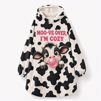 Cow Print Hoodie Blanket – Moo-ve Over I'm Cozy Bubble Gum Cow, Adult & Kids