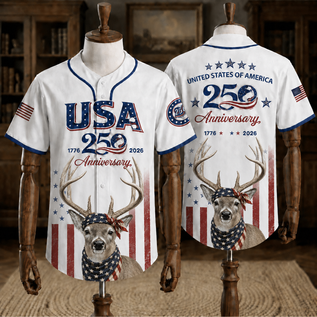 Deer USA 250 Baseball Jersey 1776-2026, Gift for Dad Grandpa Husband