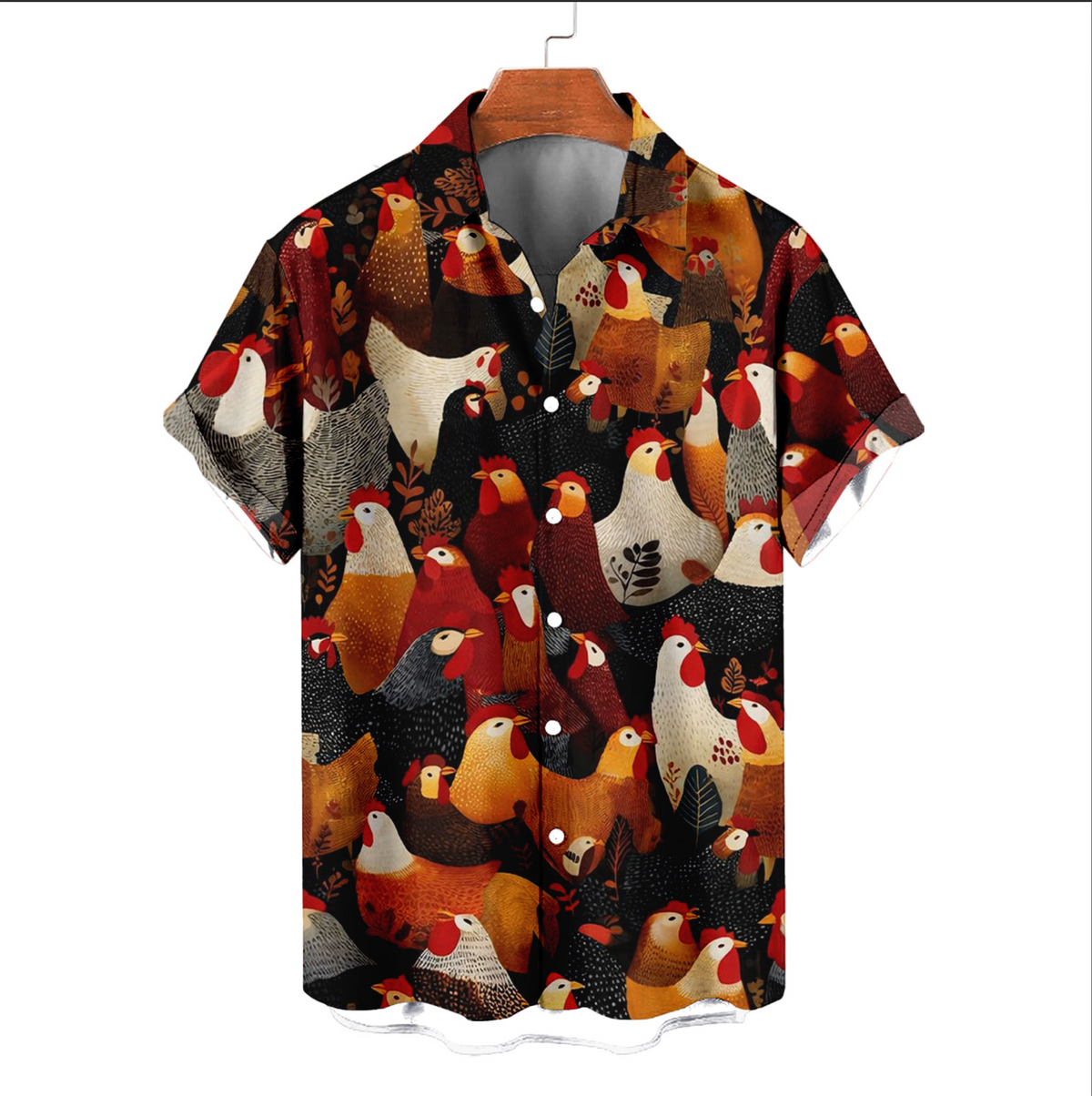 Autumn Chicken Hawaiian Shirt – Rooster & Hen All-Over Print