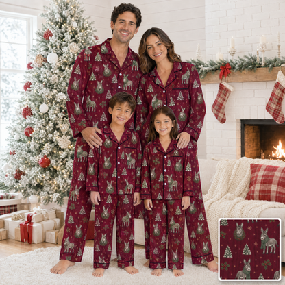 Matching Family Christmas Donkey Pajamas – Men, Women & Kids Satin-Feel Holiday PJ Sets