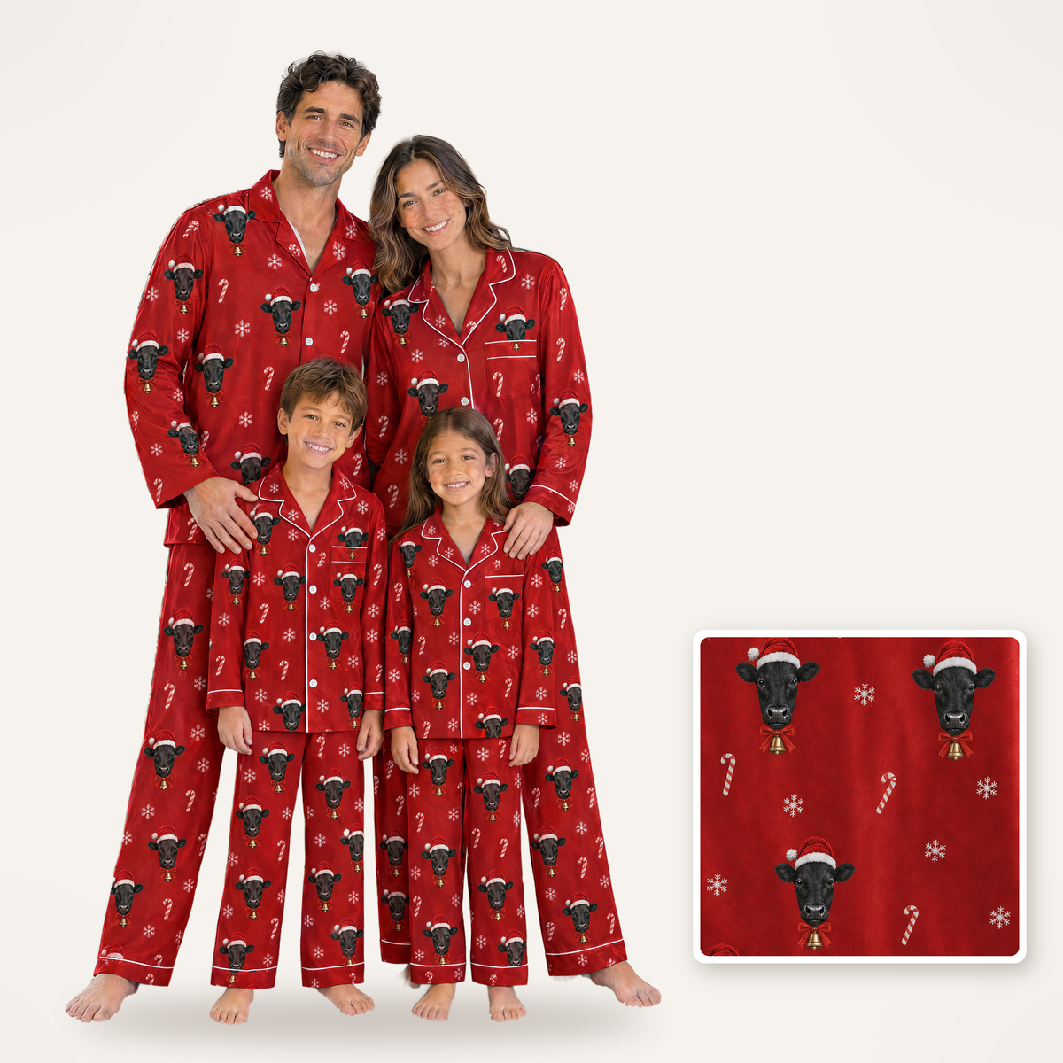 Matching Family Christmas Cow Pajamas – Black Angus, Men, Women & Kids Holiday PJ Sets