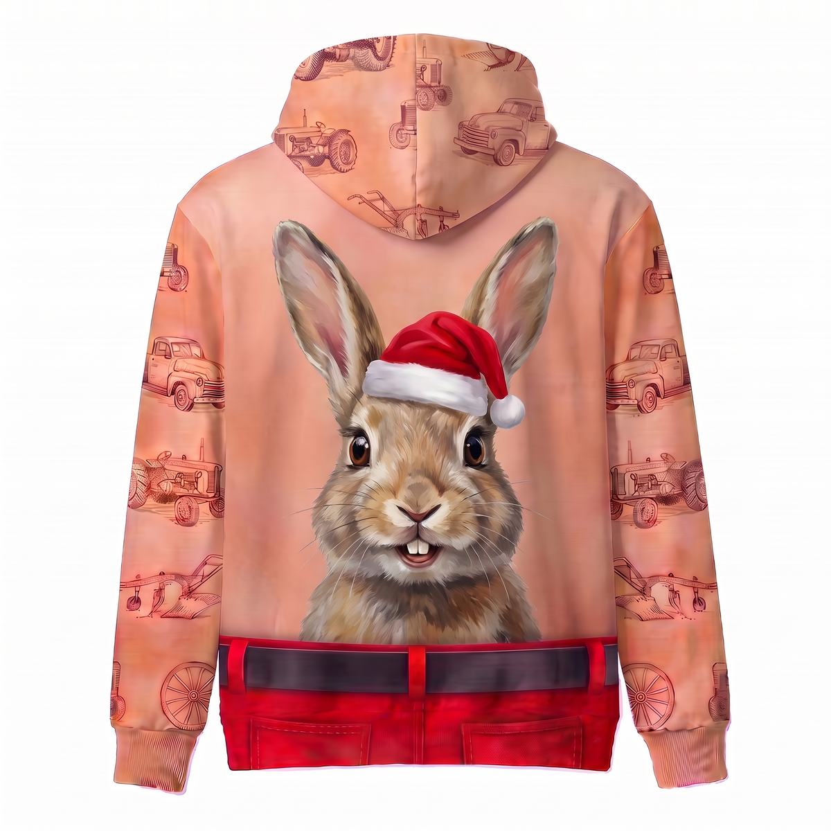 Funny Santa Rabbit Hairy Belly Hoodie - Custom Name Bunny Christmas Hoodie