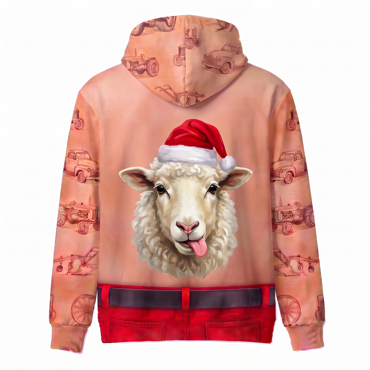 Funny Santa Sheep Hairy Belly Hoodie - Custom Name Fluffy Sheep Christmas Hoodie