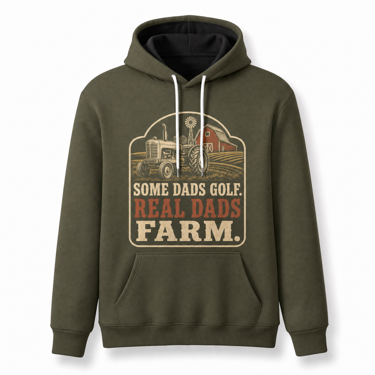 Farm Dad Hoodie – Some Dads Golf Real Dads Farm Vintage Tractor Graphic Pullover, Olive, Farmer Dad Gift