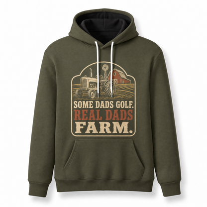 Farm Dad Hoodie – Some Dads Golf Real Dads Farm Vintage Tractor Graphic Pullover, Olive, Farmer Dad Gift