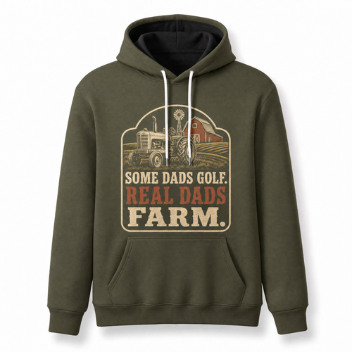 Farm Dad Hoodie – Some Dads Golf Real Dads Farm Vintage Tractor Graphic Pullover, Olive, Farmer Dad Gift