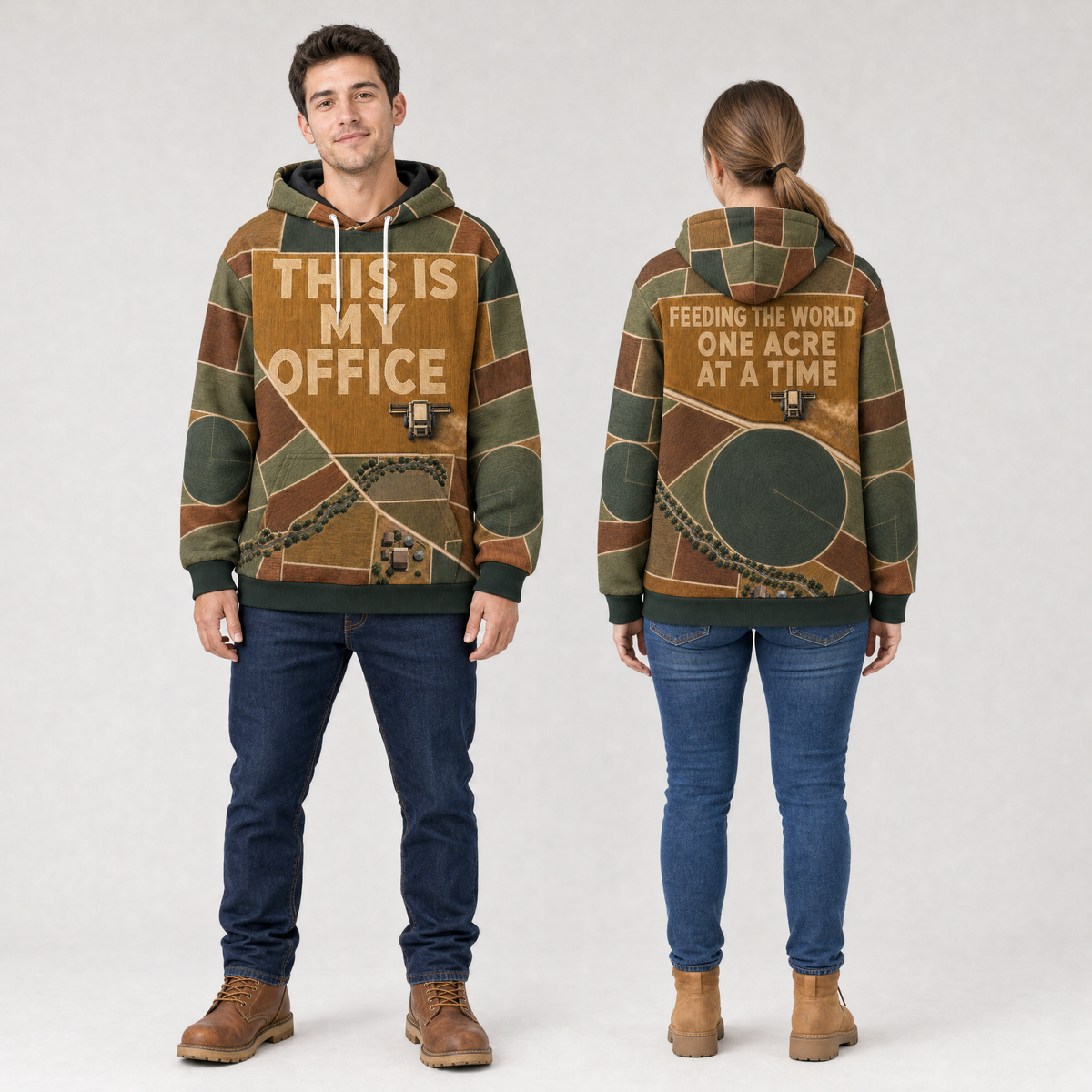 This Is My Office Farmer Hoodie – Aerial Farmland All-Over Print, Feeding The World One Acre At A Time
