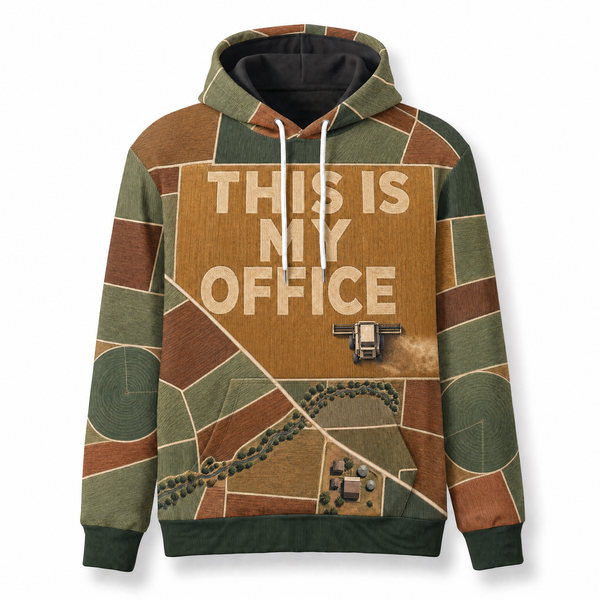 This Is My Office Farmer Hoodie – Aerial Farmland All-Over Print, Feeding The World One Acre At A Time