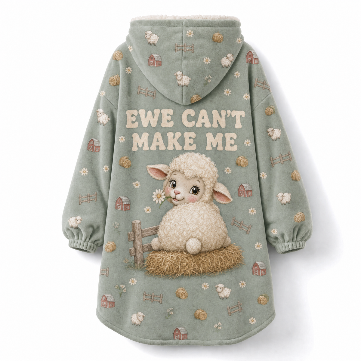 Too Cozy For Barn Chores Sheep Hoodie Blanket – Ewe Can't Make Me, Sherpa Lined, Adult & Kids