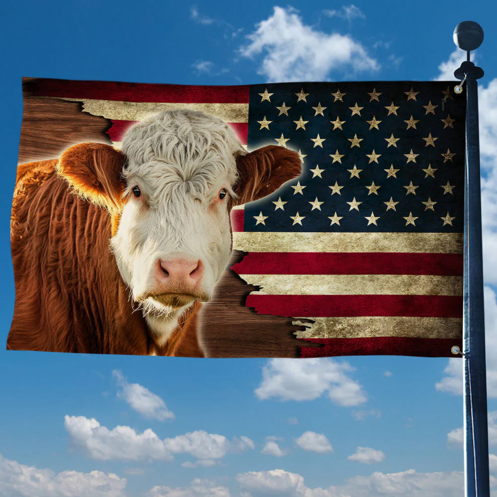 Herford Cow American Grommet Flag, Farm Flag