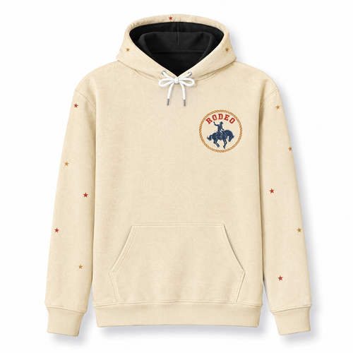 Vintage Rodeo Hoodie – Retro Western Cowboy Graphic Back Print, Distressed Desert Sunset, Unisex